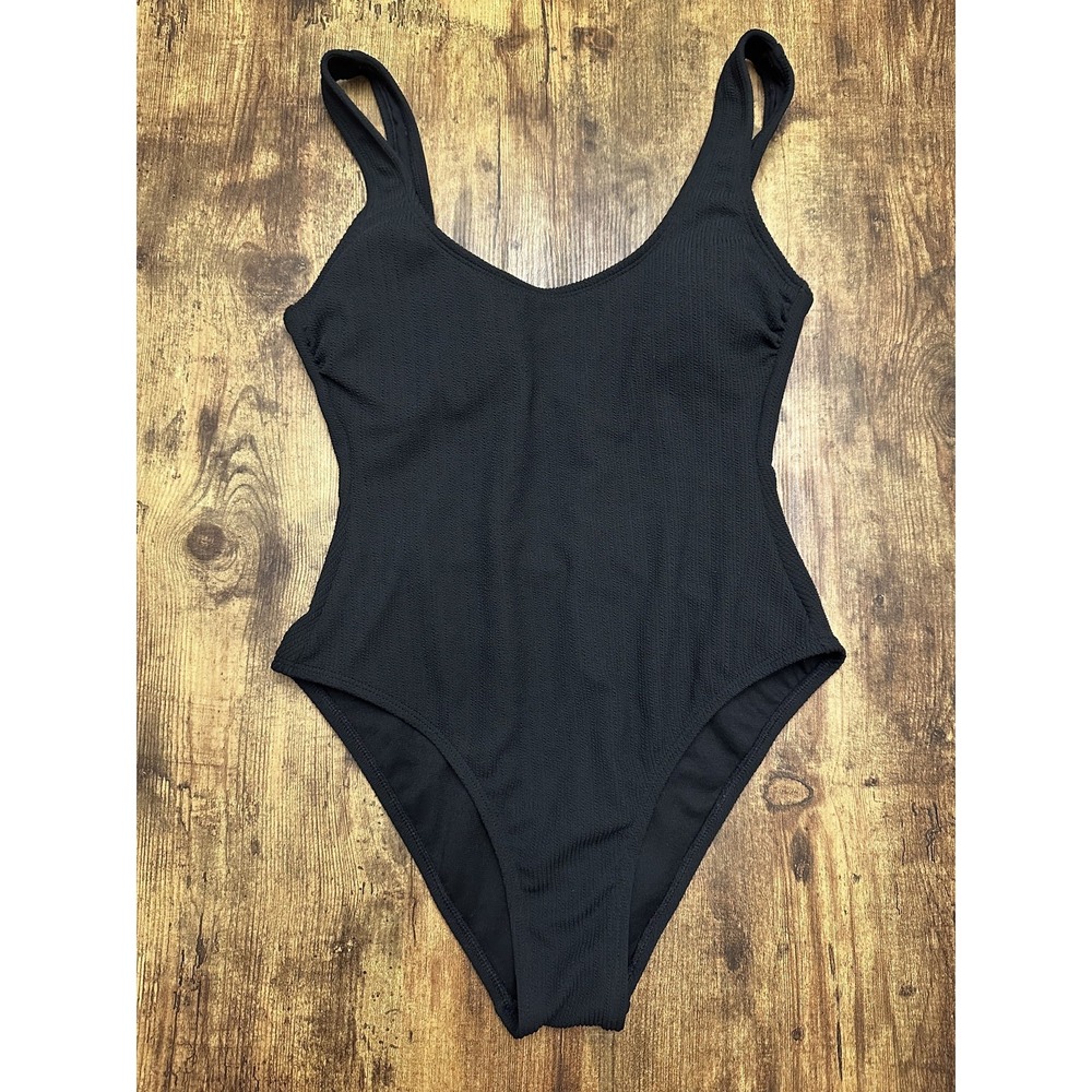 No Boundaries Womens Black Textured One-Piece Swimsuit Medium